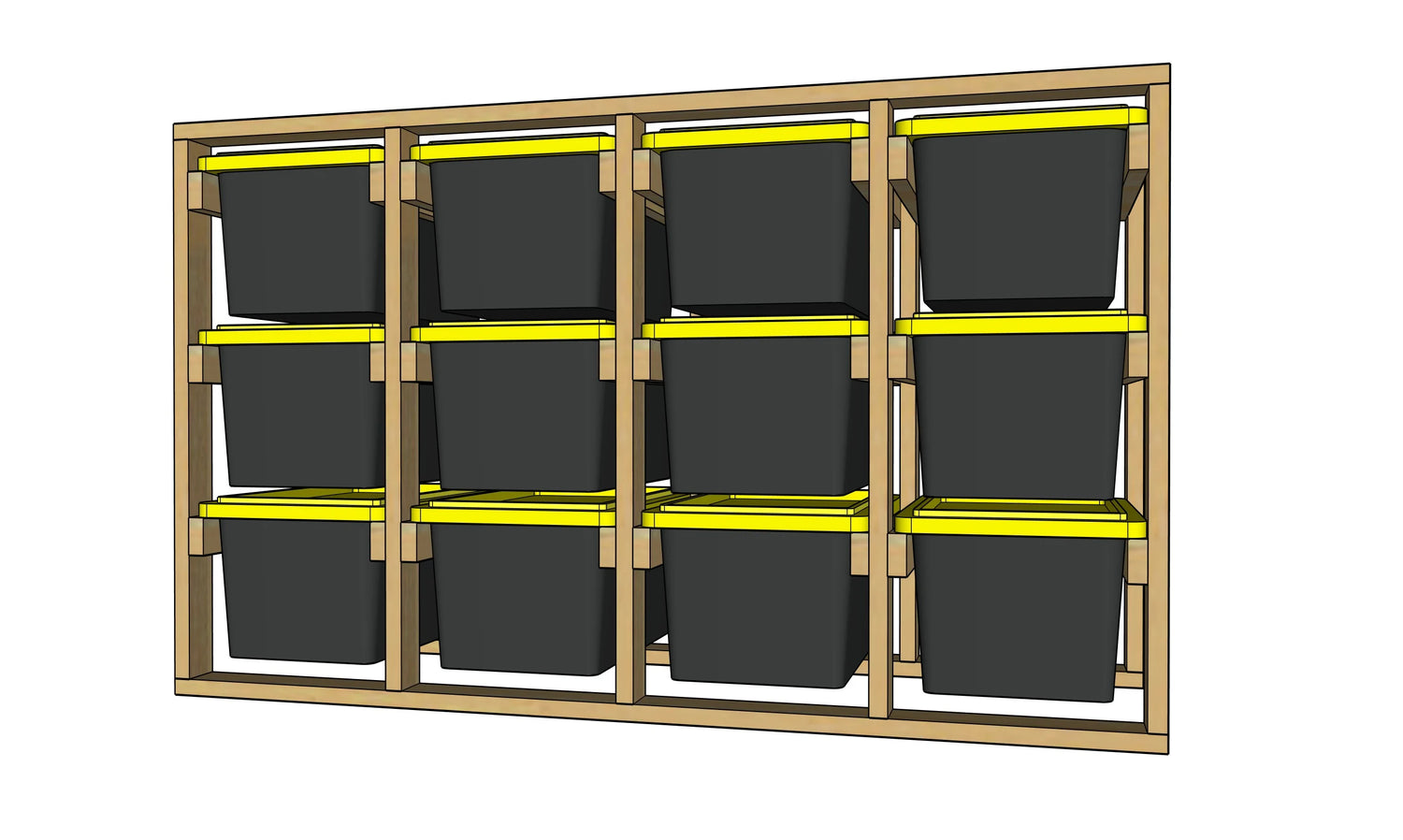 12 Tote Rack - 4 Column / 3 Row - Overall Dimensions: 51.250 H x 92.500 W x 30.250 D inches