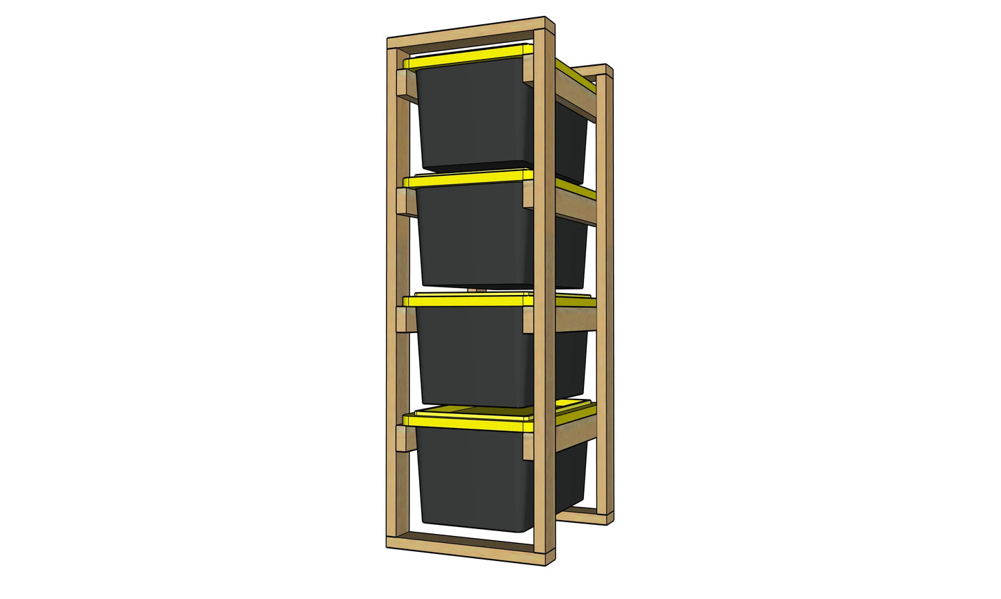 4 Tote Rack - 1 Column / 4 Row - Overall Dimensions: 67.000 H x 24.250 W x 30.250 D inches