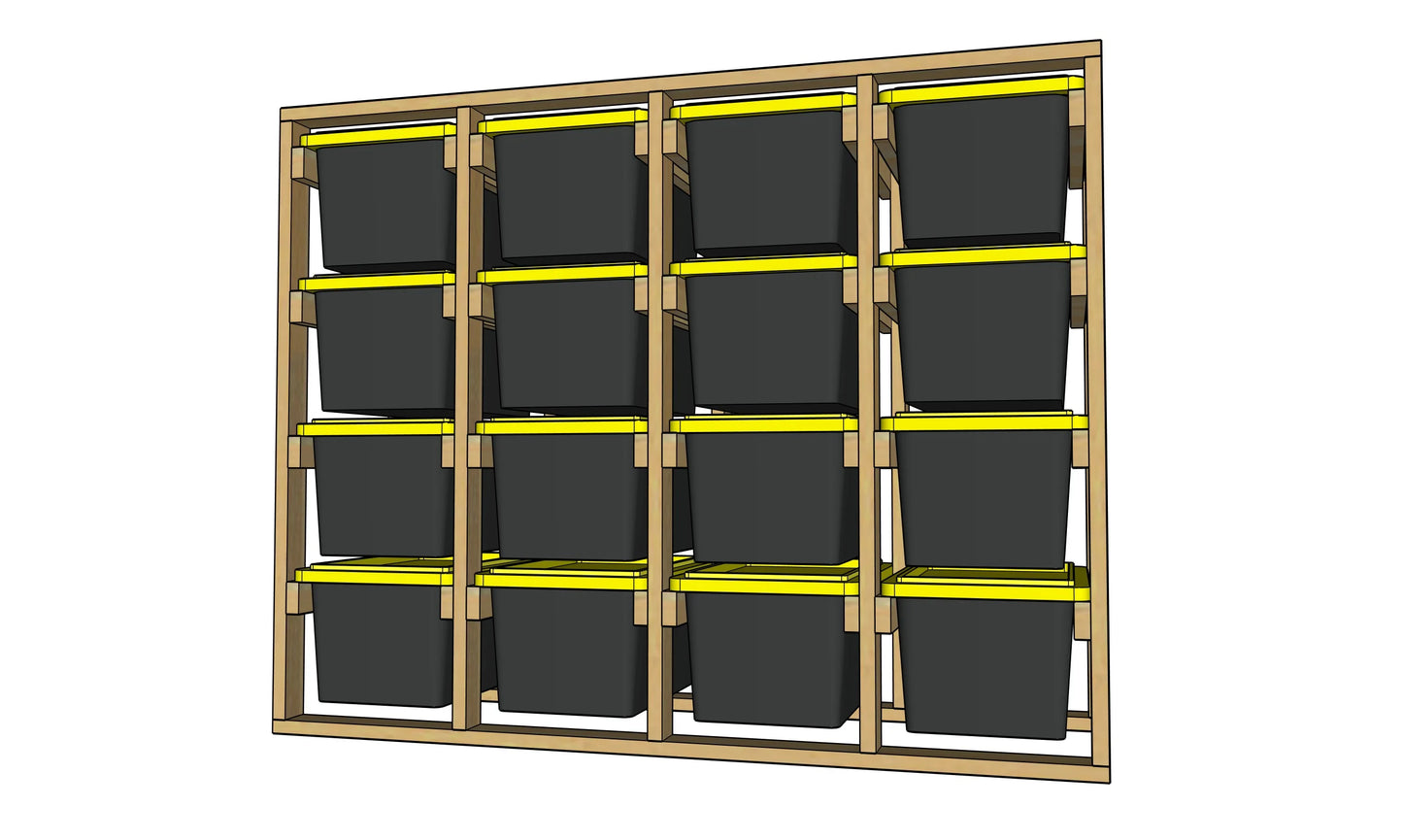 16 Tote Rack - 4 Column / 4 Row - Overall Dimensions: 67.000 H x 92.500 W x 30.250 D inches