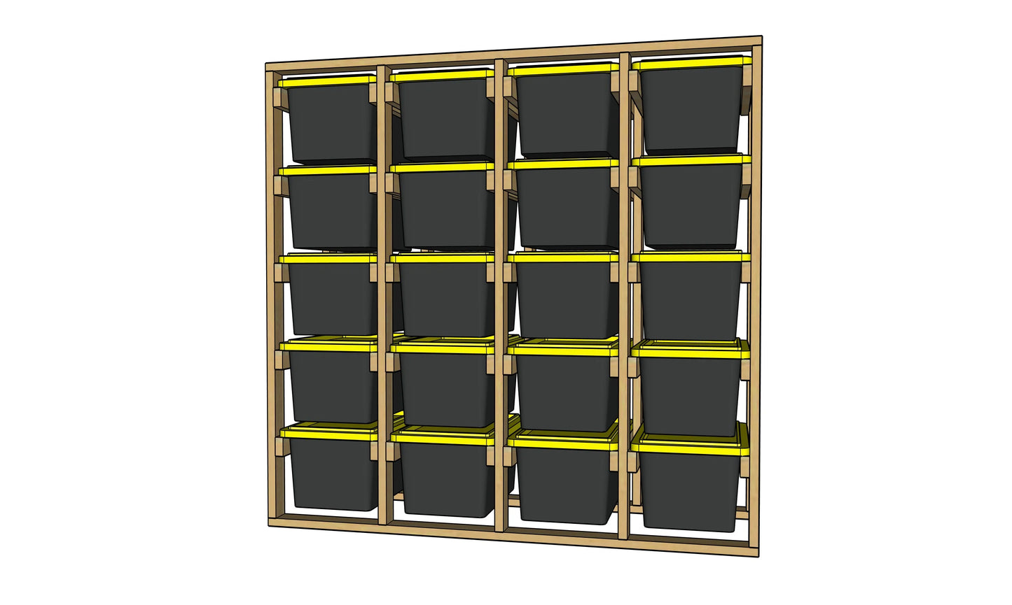 20 Tote Rack - 4 Column / 5 Row - Overall Dimensions: 82.750 H x 92.500 W x 30.250 D inches